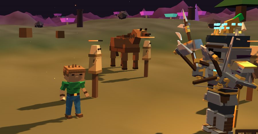 Wide shot with horse and training dummy