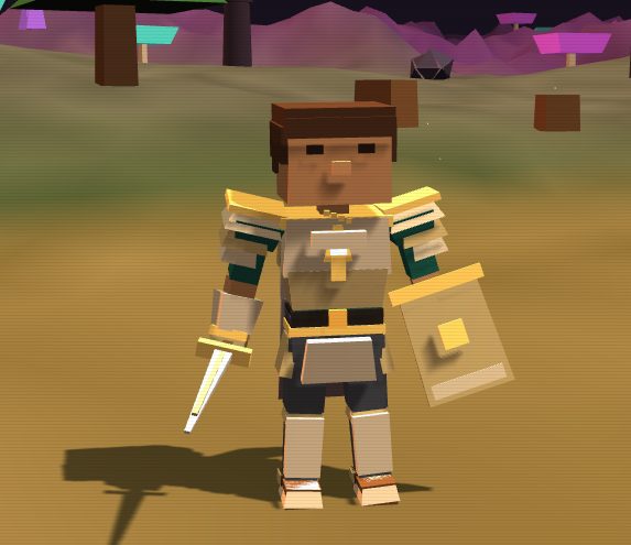 Human knight in gold and white armor with shield